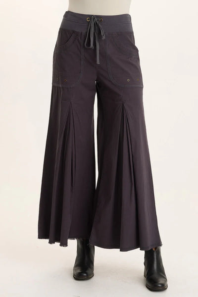 Dark purple wide-leg pants on a mannequin with a white background