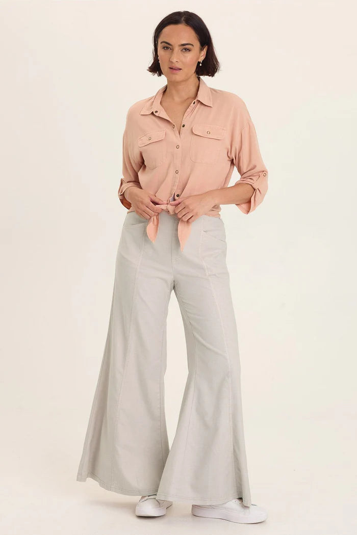 XCVI Wearables Faulk Twill Pull-On Bell Bottoms  in Sonic Silver