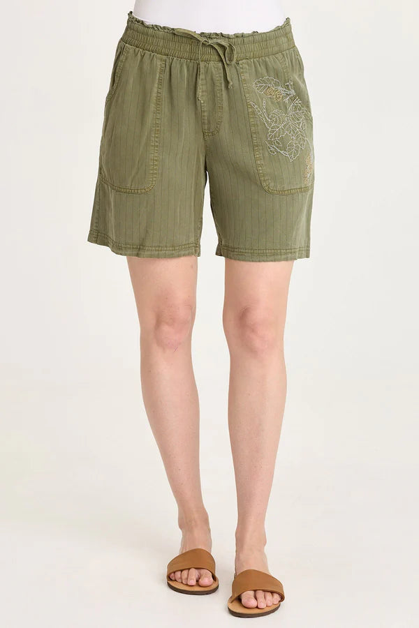 XCVI Lynn Embroidered Pinstripe Short Espalier Pigment