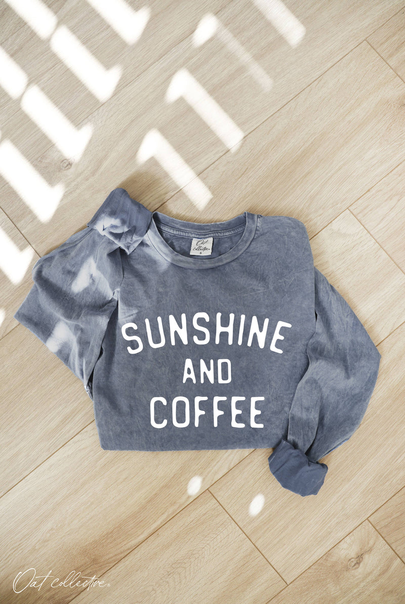 SUNSHINE AND COFFEE Mineral Washed Long Sleeve Graphic Gray