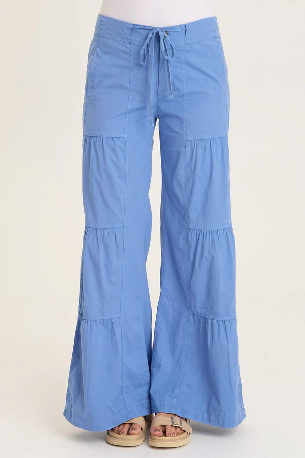 XCVI Wearables Tiered Wide Leg Drawstring Flare Ruched Pant  in Shasta Lake