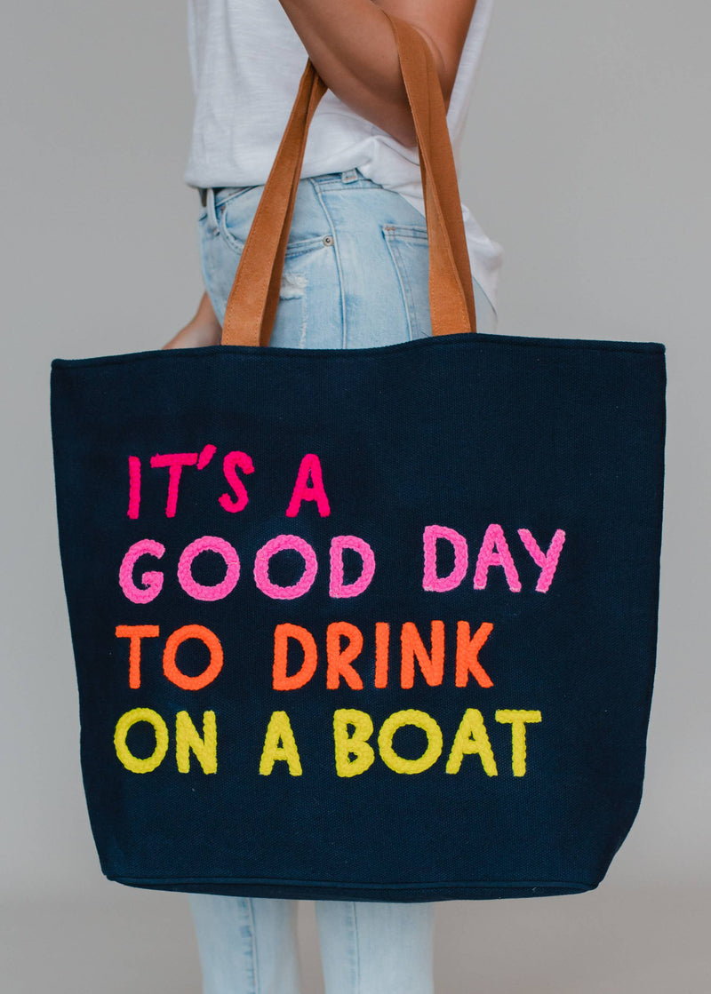 FINAL SALE Navy Drink On A Boat Tote