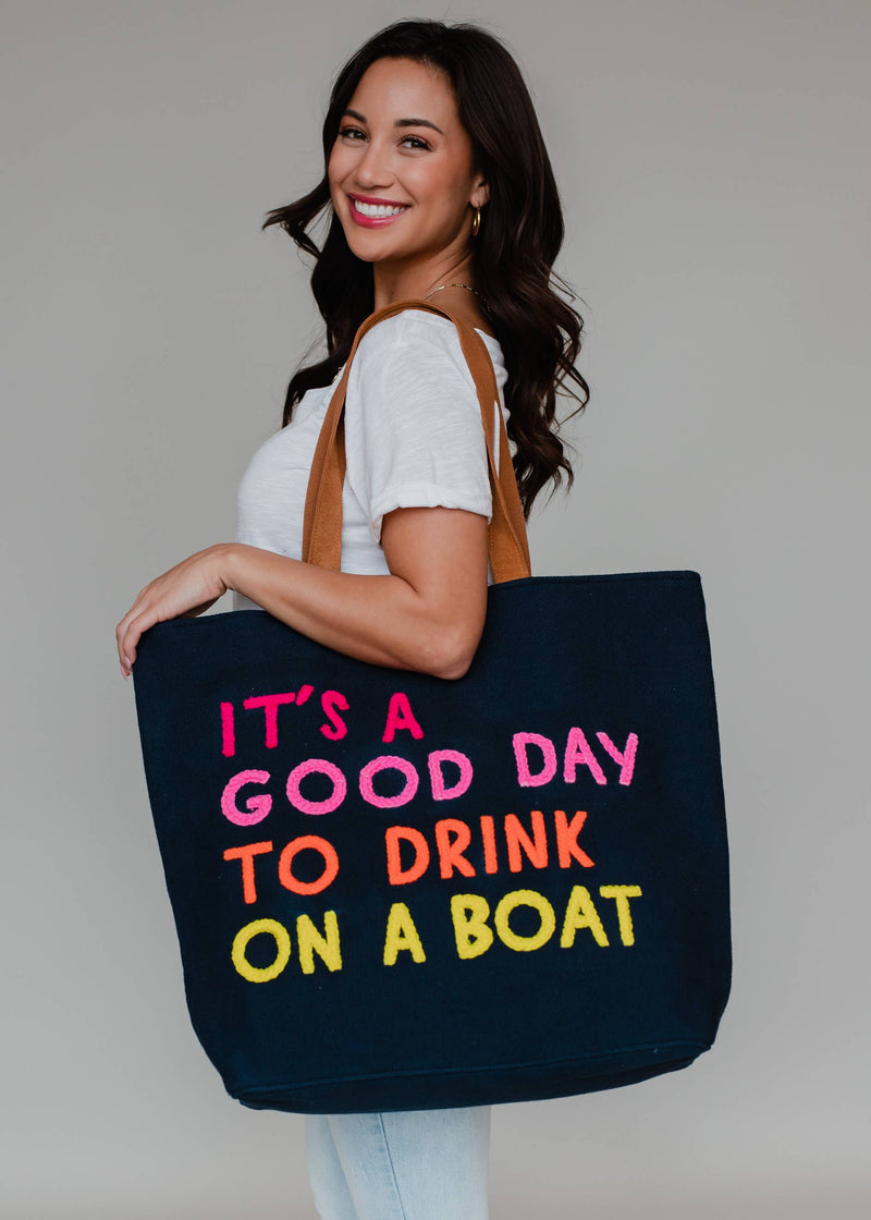 FINAL SALE Navy Drink On A Boat Tote