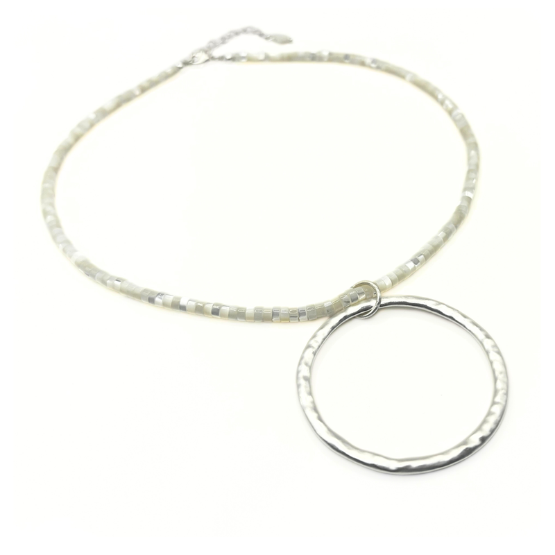Erin Gray The Heishi "Big Silver" Necklace in Winter White