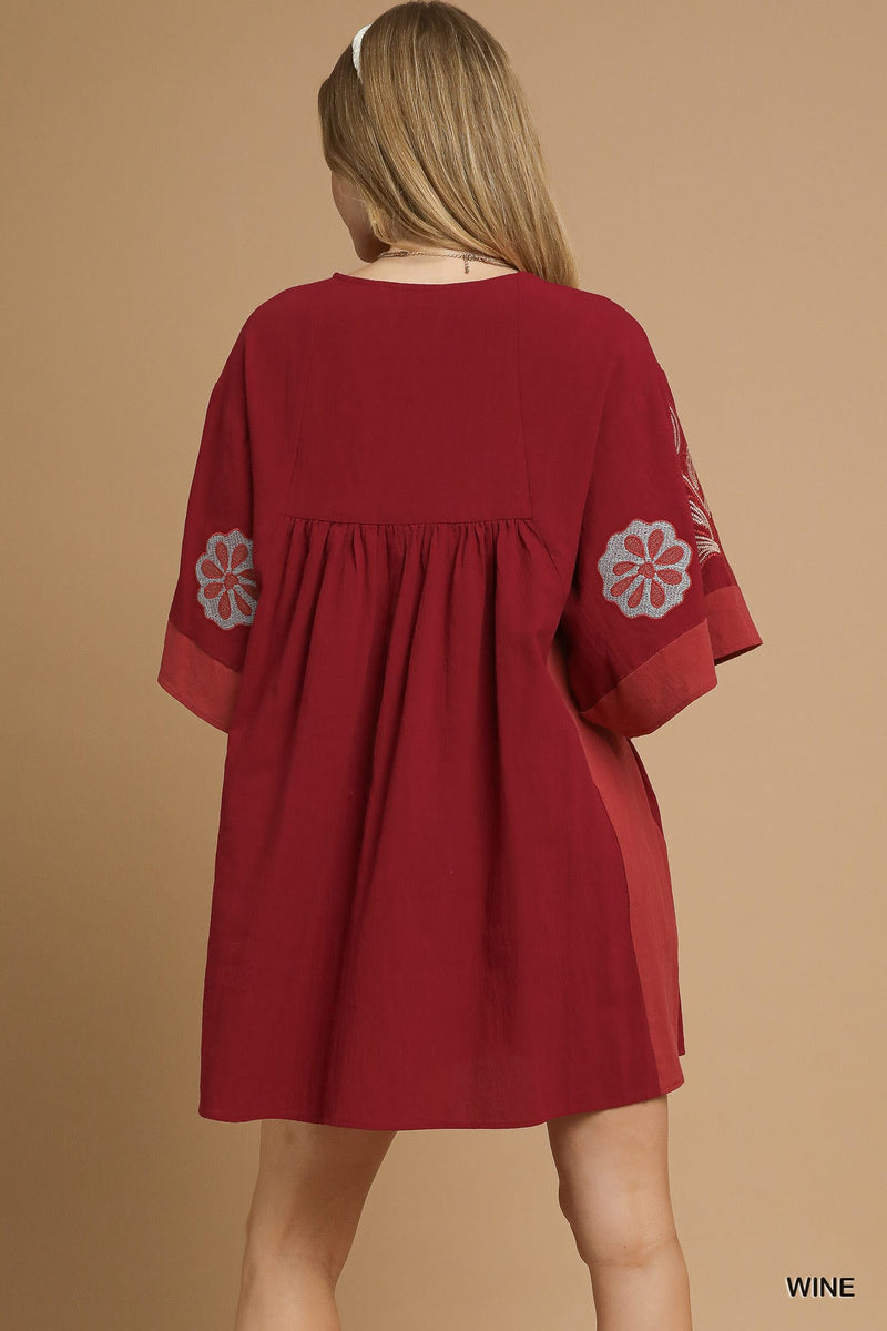 Bohemian Embroidered Kaftan Dress - Wine