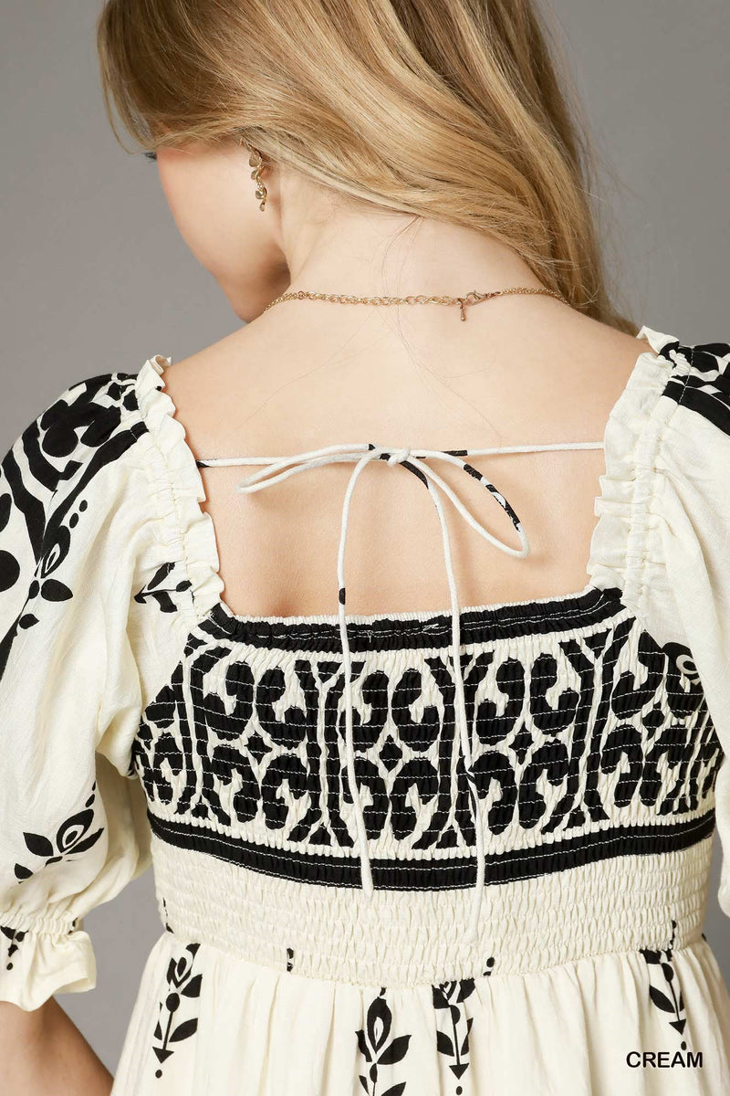 Boho Inspired Midi Dress - Black & Cream
