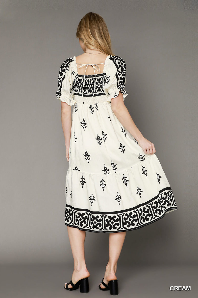 Boho Inspired Midi Dress - Black & Cream