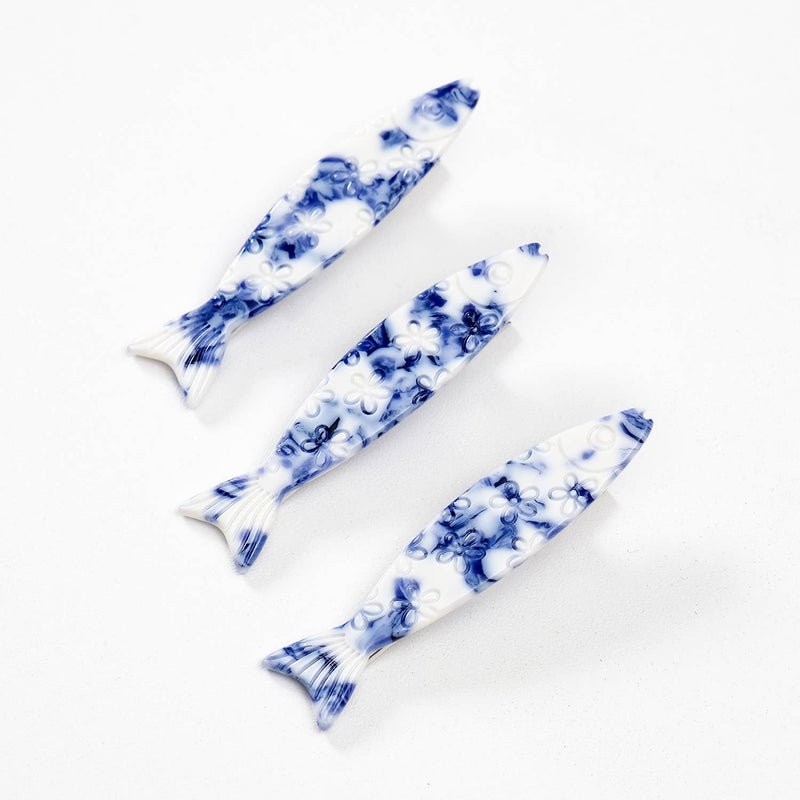 Coastal Blue Floral Sardine Fish Barrette Hair Clip