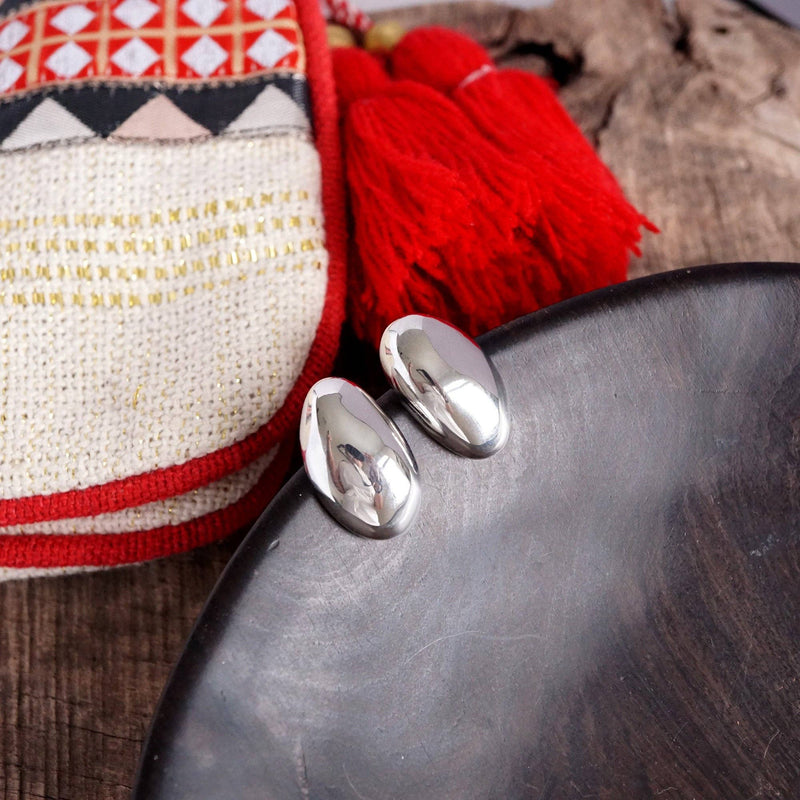 Organic Raw Oval Earrings - Gold & Silver Tone