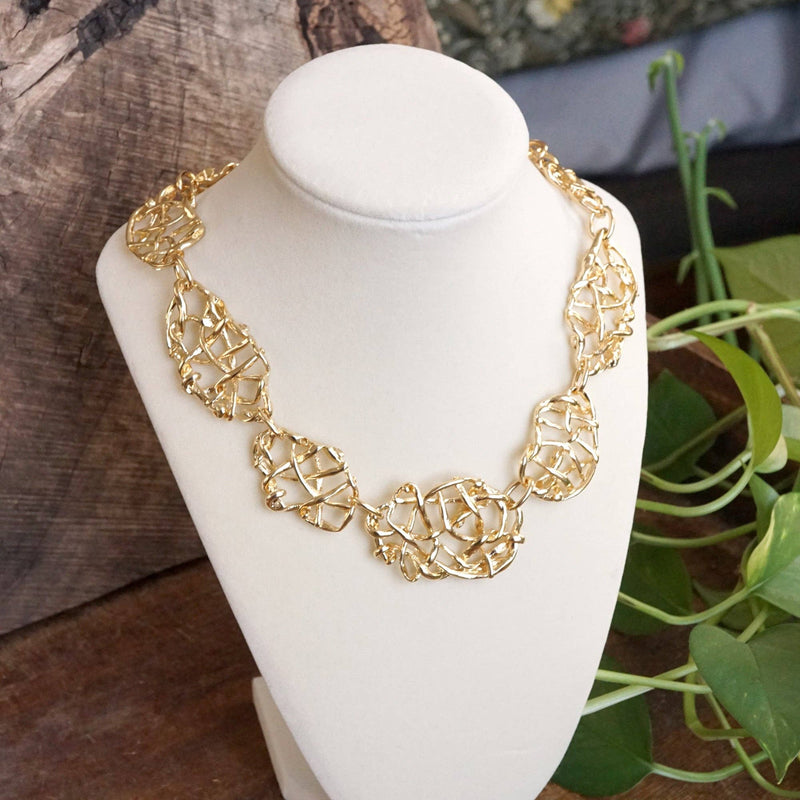 Chunky Tangled Statement Necklace in Gold Tone