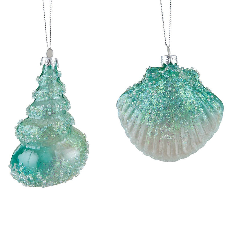 Christmas Seafoam Glitter Seashell Glass Ornament