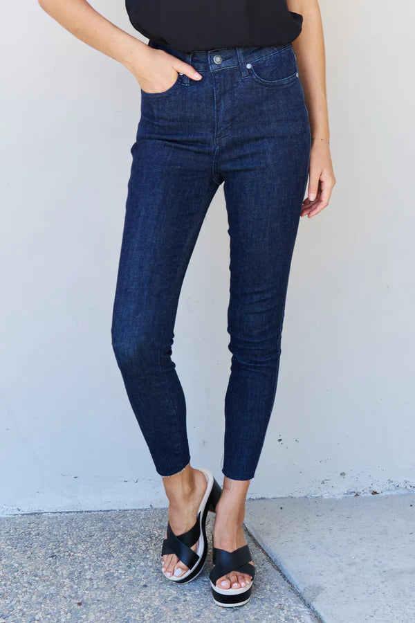 Judy Blue High Waist Tummy Control Raw Hem Skinny Jeans - Sizes 0-22W