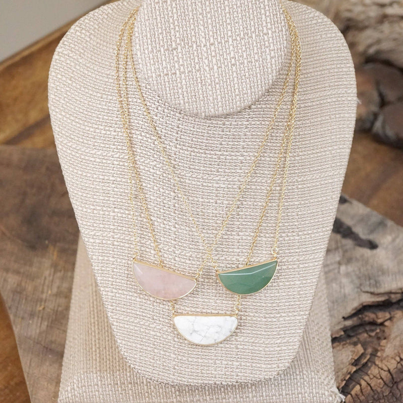 Semi Precious Dainty Necklace - Pink Green White