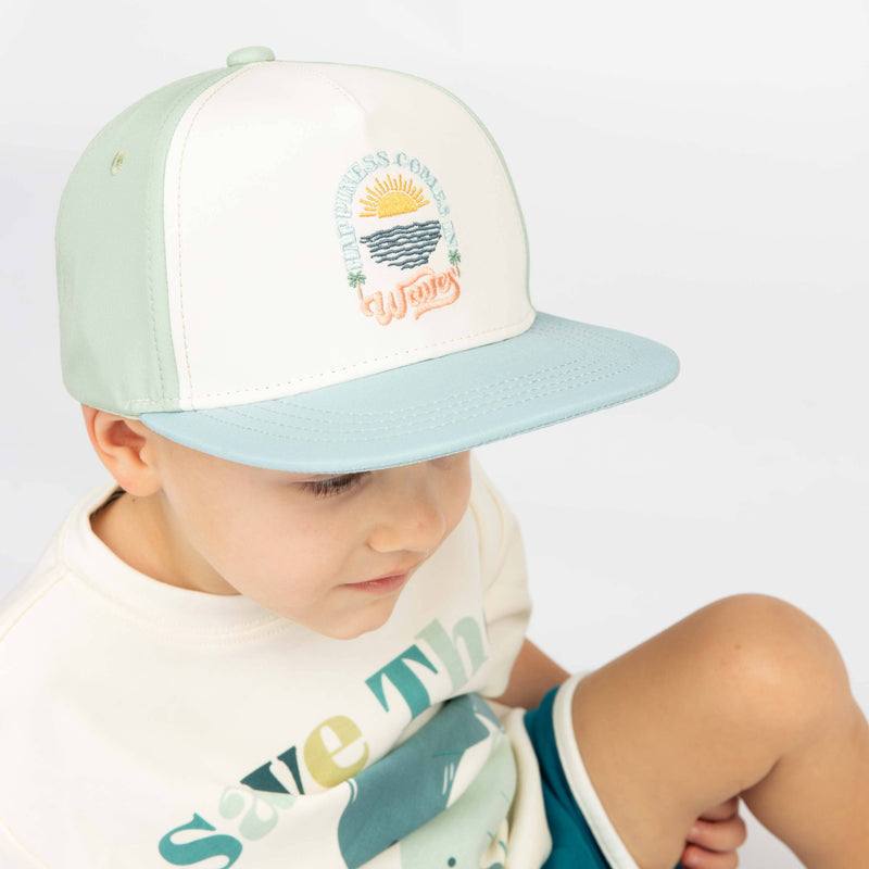 Happiness Comes In Waves Coastal Baby and Kids Snapback Hat