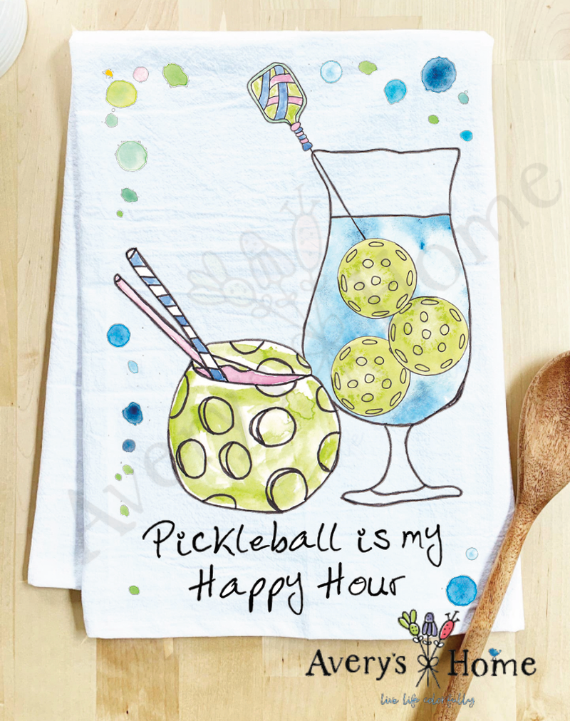 Pickleball Happy Hour Customizable Kitchen Dish Towel