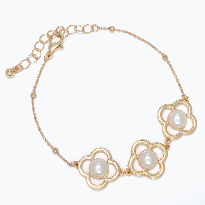 Bracelet-Gold Clovers w Pearl Cente
