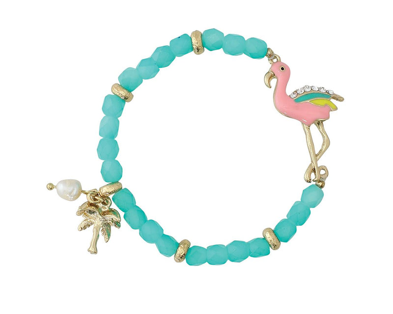 Mint Glass Beads with Crystal Flamingo Bracelet