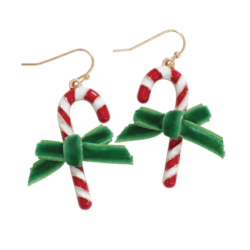 Earrings-Candy Canes Velvet Bows