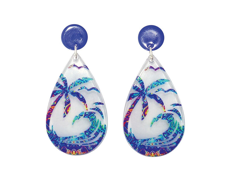 Periwinkle - Earrings Blue Palm Tree & Wave