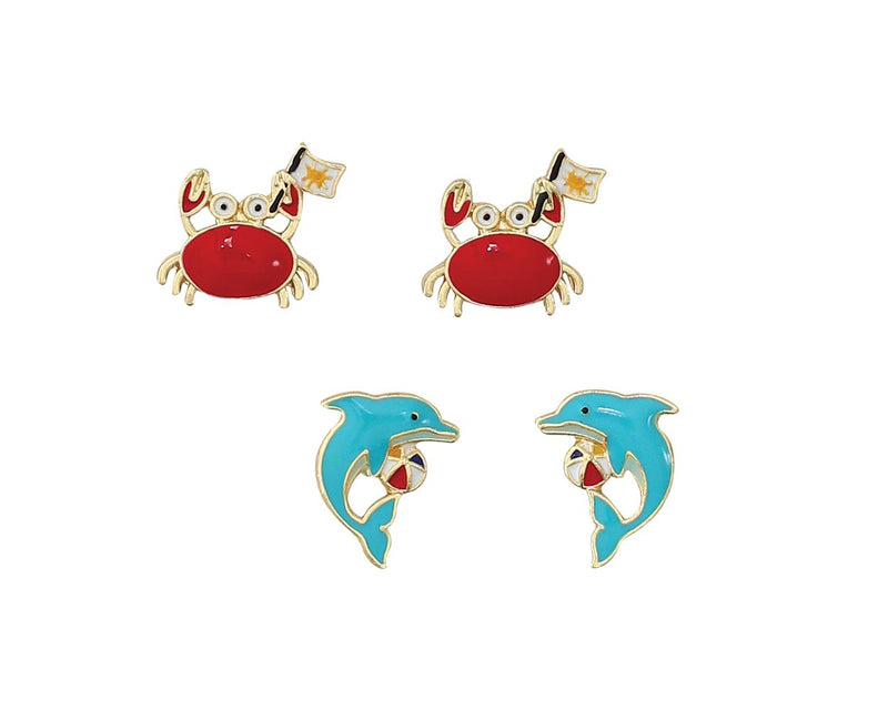 Duo Crab & Dolphin Earring Set