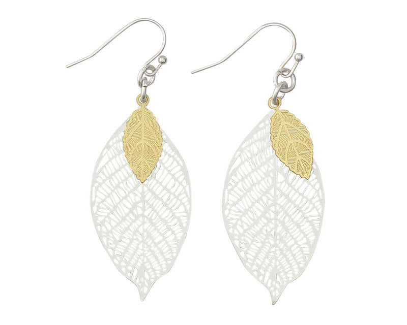 Two Tone Leaf Cutout Earrings 8109594