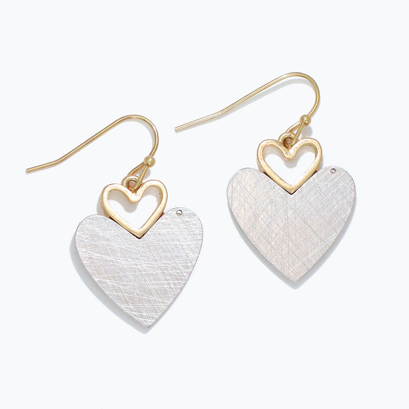 Earrings-Two-tone Brushed Hearts