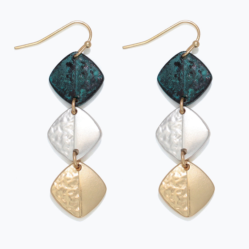 Earrings-Tri-Tone Dangle