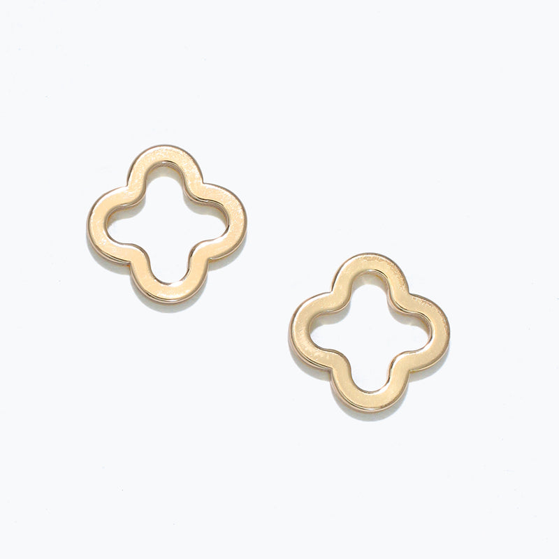 Earrings-Polished Gold Open Clovers