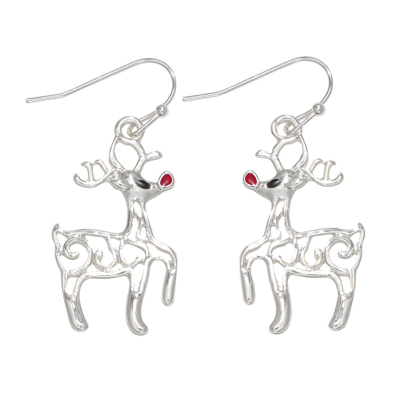 Earrings-Silver Prancing Rudolph