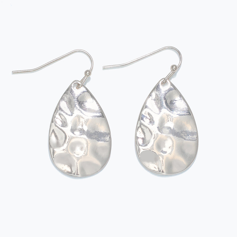 Earrings-Silver Hammered Teardrops