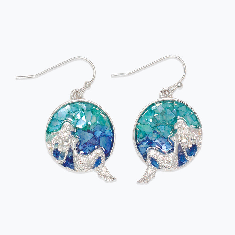 Earrings-Aqua Shell + Mermaid