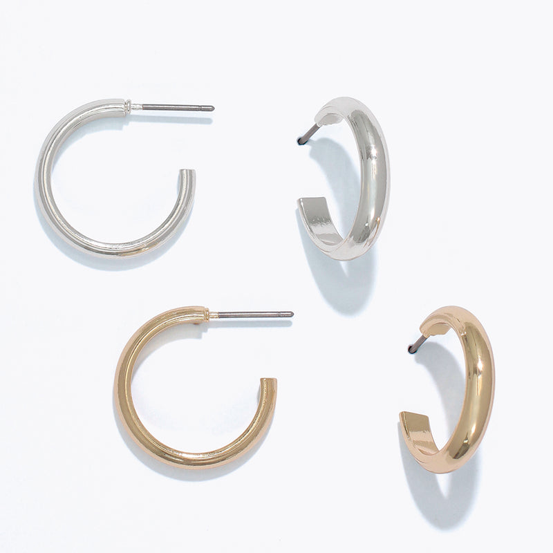 Earrings-Duo Gold + Silver Hoops