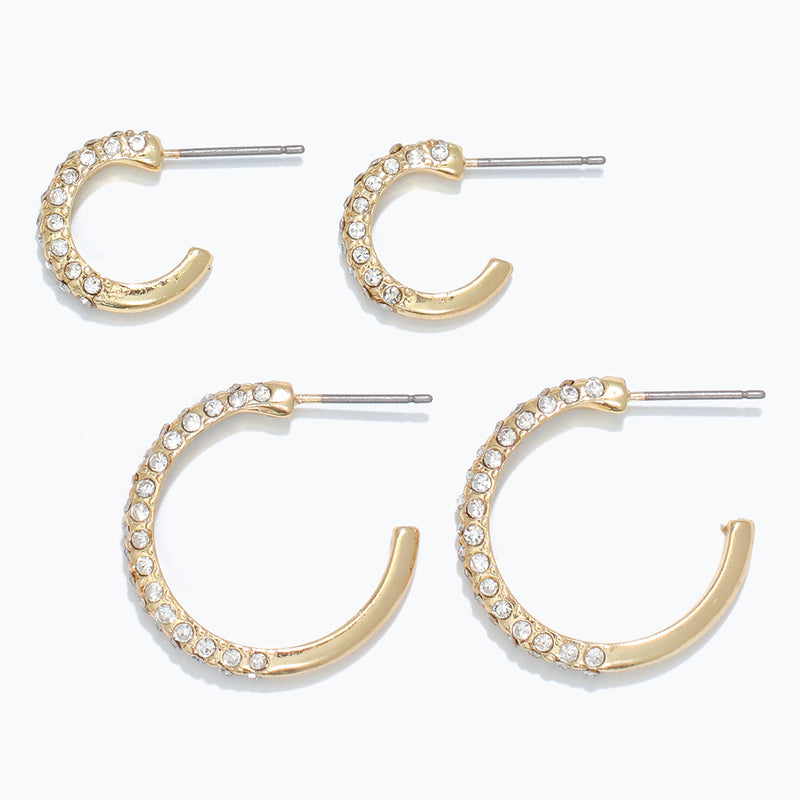 Earrings-DUO Crystal Gold Hoops