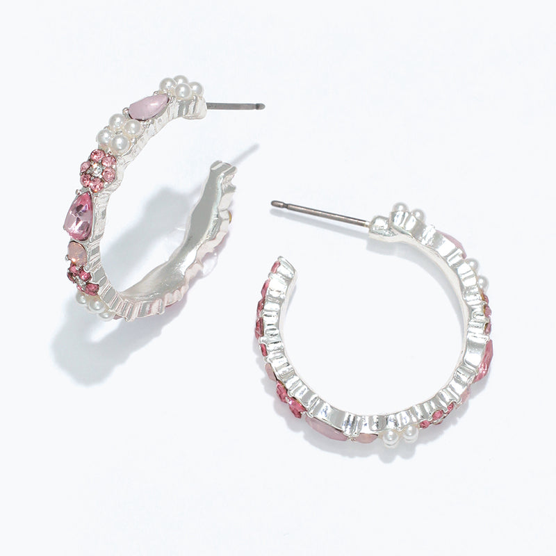 Earrings-Pink + Silver w Pearls