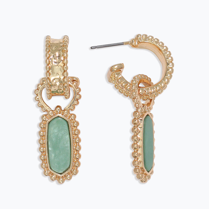 Earrings-Hammered Gold w Sage Green