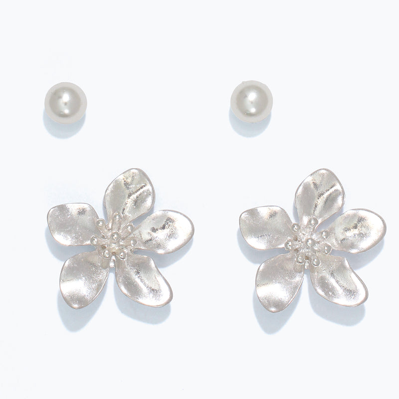 Earrings-DUO Silver Flower + Pearl