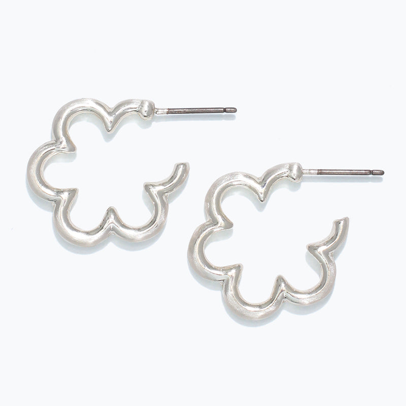 Earrings-Brushed Silver Flower Hoop