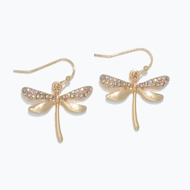 Earrings-Gold & AB Crys Dragonfly