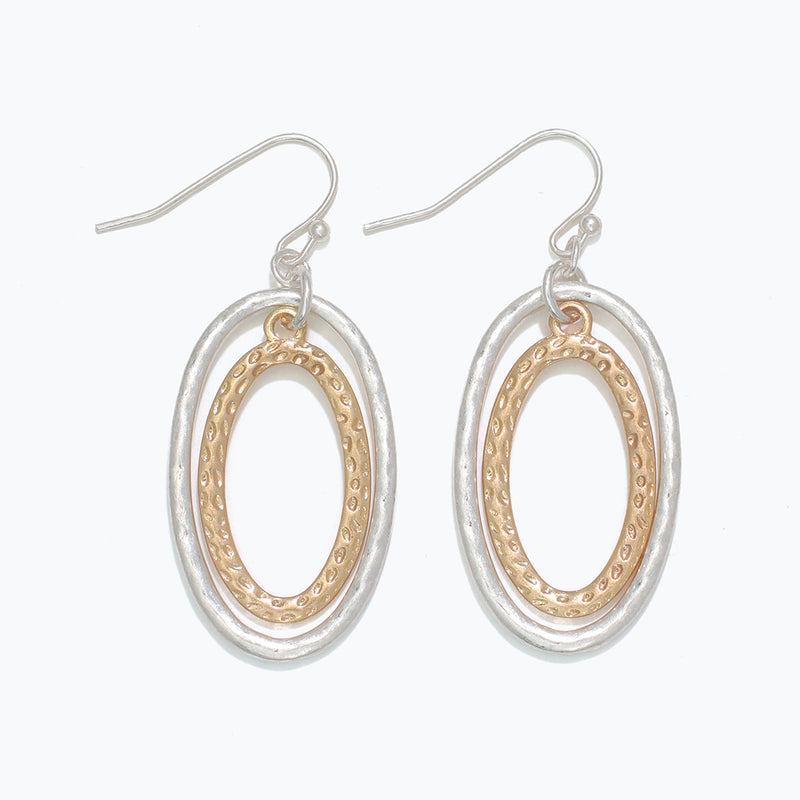 Earrings-Two-Tone Textured Ovals