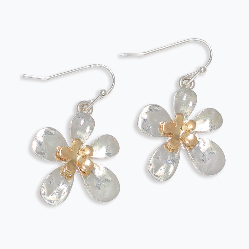 Earrings-TwoTone Hammered Flower