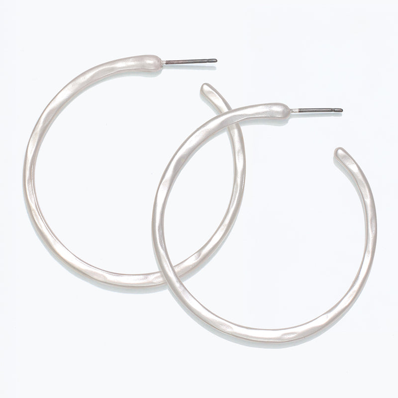 Earrings-Hammered Matte Silver