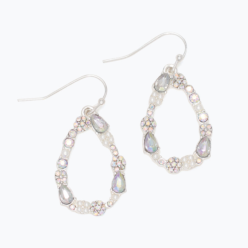 Earrings-AB Crystal + Pearl Teardro