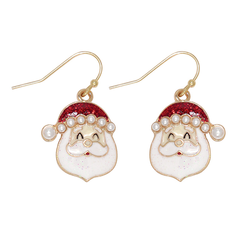 Earrings-Santa Heads w Pearl Cap