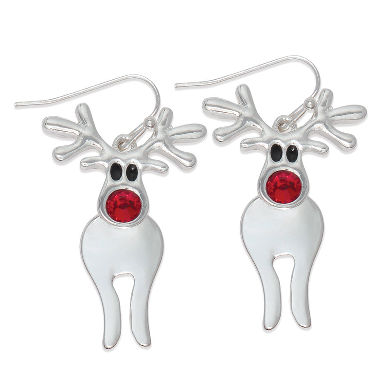 Earrings-Silver Rudolph w Crystal