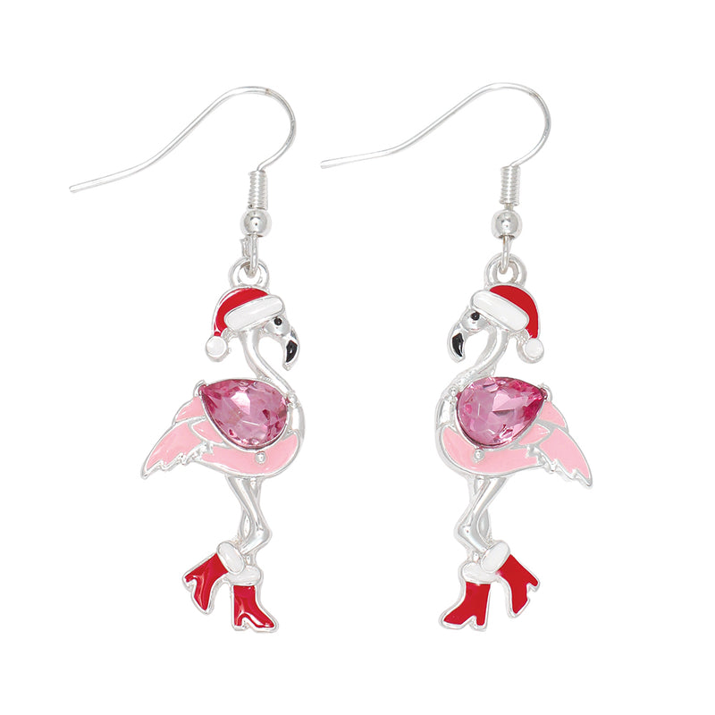 Earrings-Holiday Flamingo w Crystal