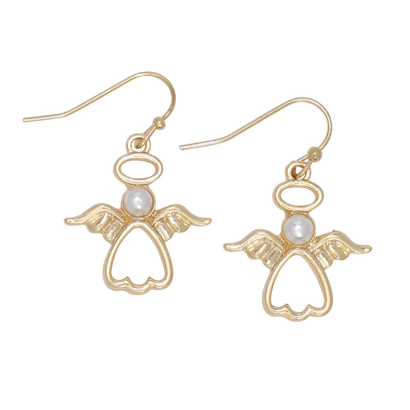 Earrings-Gold Open Angels w Pearls
