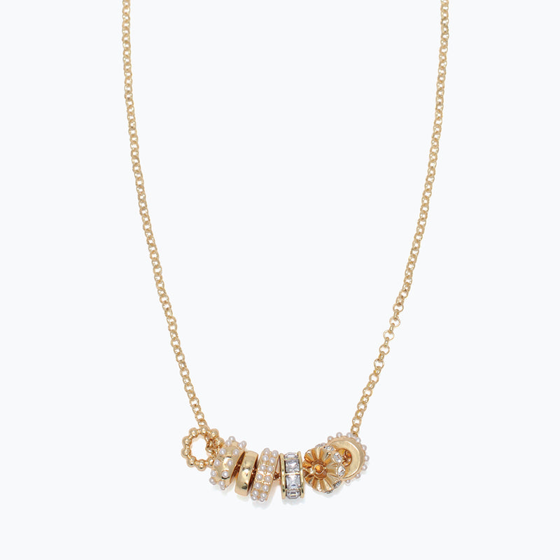 Necklace-Pearl+Crystal Gold Rings