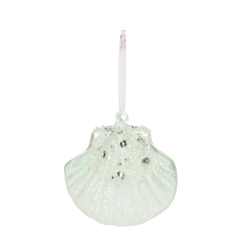 Christmas Aqua Fan Shell Glass Ornament