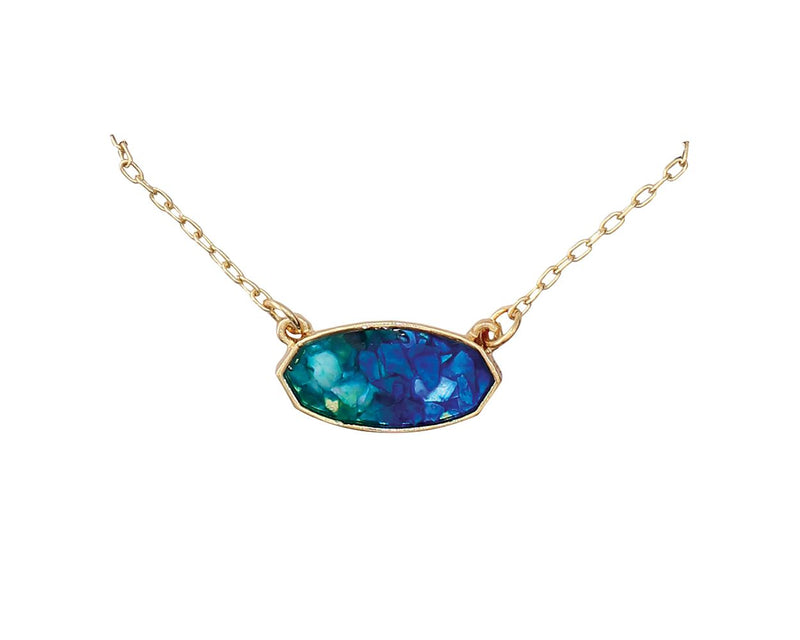 Necklace-Gold w/ Aqua Blue Stone 8180248