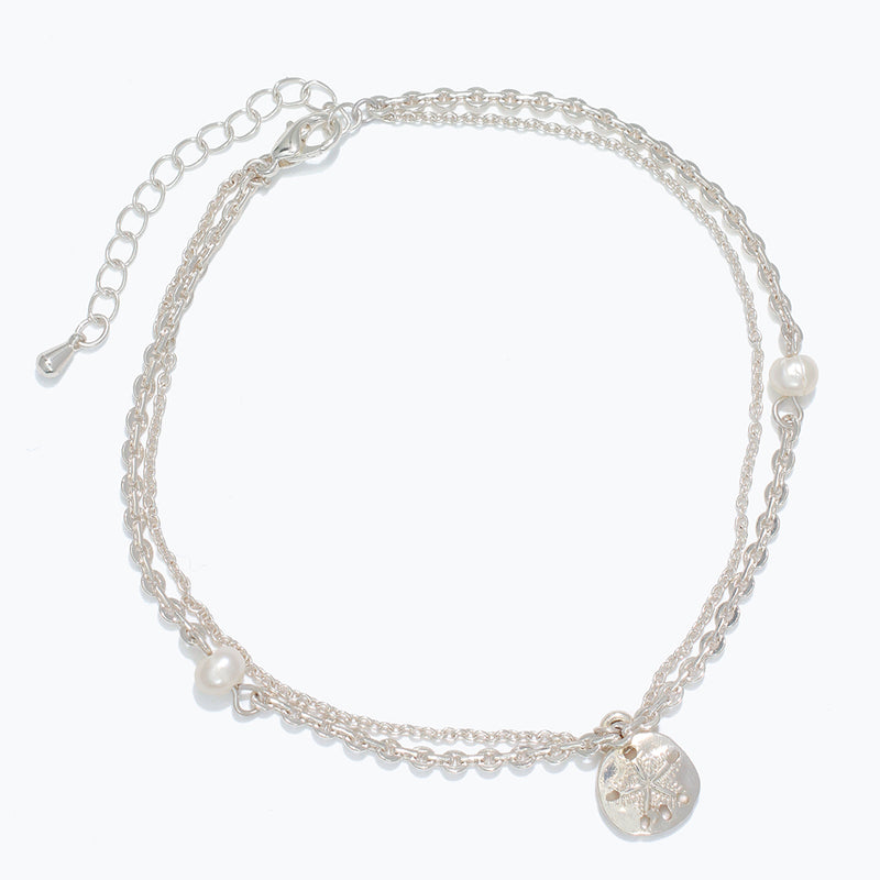 Anklet-Silver Sand Dollar w Pearls